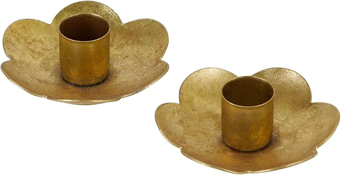NIKKY HOME Gold Taper Candle Holders Set of 2, Vintage Flower Shaped Metal Candlestick for Table ... | Amazon (US)