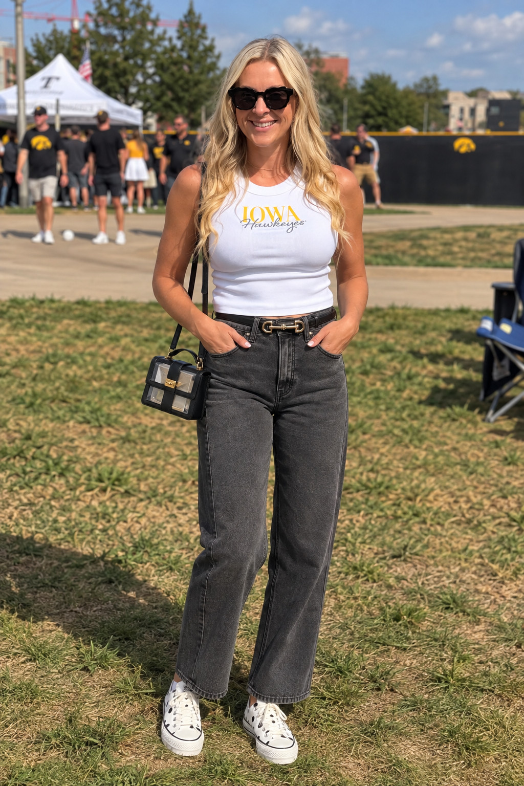 Iowa Hawkeye Gameday! Two tone black jeans are from Zaydie Co, I have linked similar 

 #LTKootd #LTKmomlife #LTKOver40
