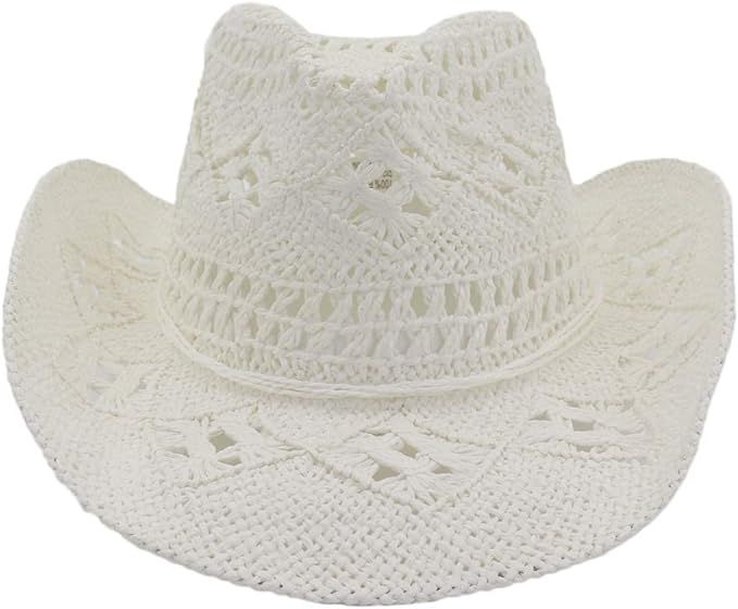 Hats Vented Straw Cowboy Hat Shapeable Cowgirl Western Straw Outback Toyo Cowboy Hat White | Amazon (US)