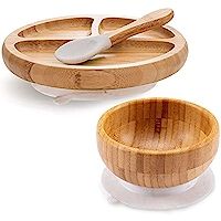 Amazon.com: Baby Bamboo Suction Plate, Bowl and Spoon set - Wooden Feeding Set for Toddler 1-3 Ye... | Amazon (US)