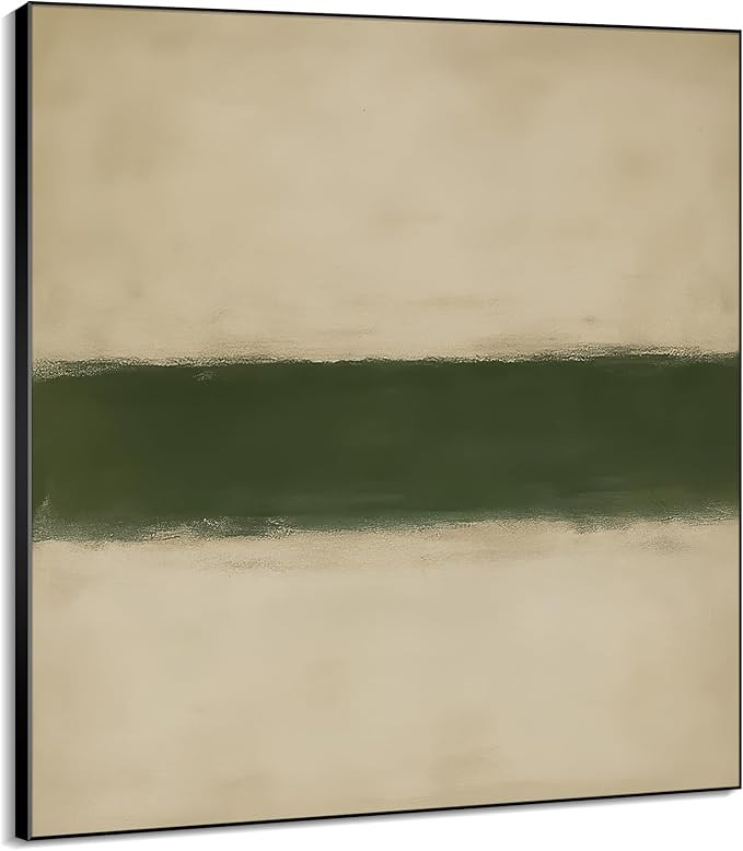 60"x60" XL Framed Wall Art - Minimalist Green Stripe Modern Beige and Green Abstract (Frame Assem... | Amazon (US)
