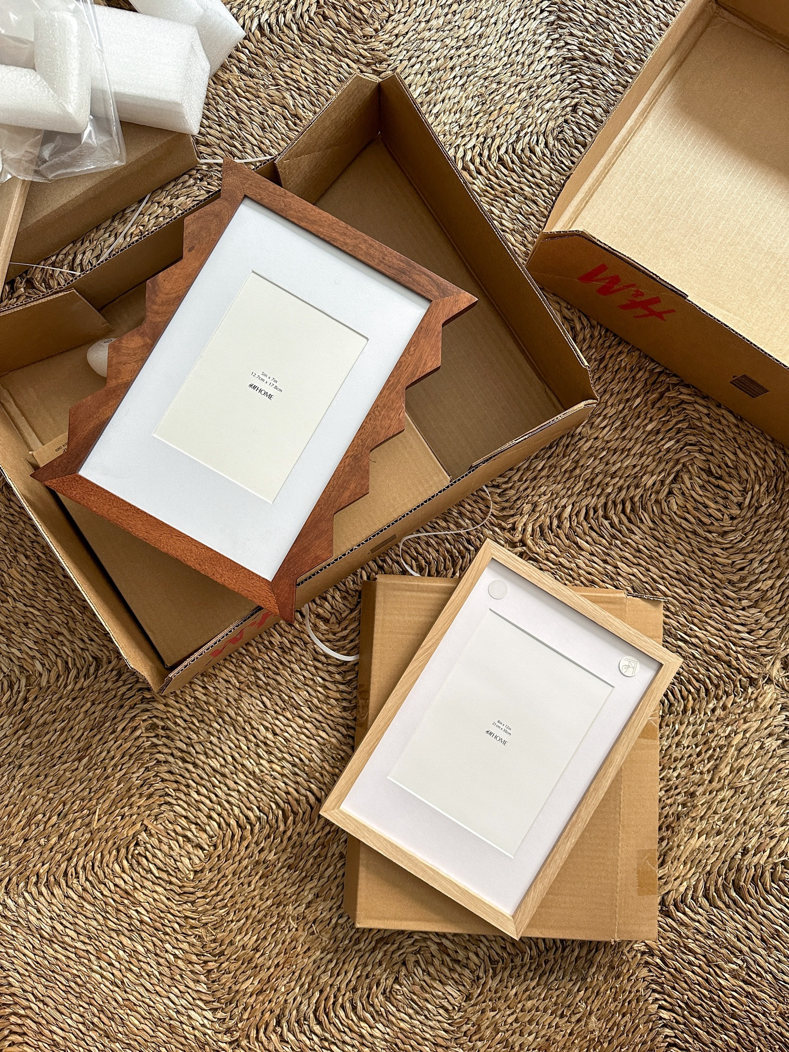 Wood frames from h&m home… one with a bit more personality with the jagged edge, the other a simpler style. They would look great on their own, or could be painted to customize to your space. Another way I like to make frames look more special is getting a custom mat board from matboardandmore.com.

#LTKhome