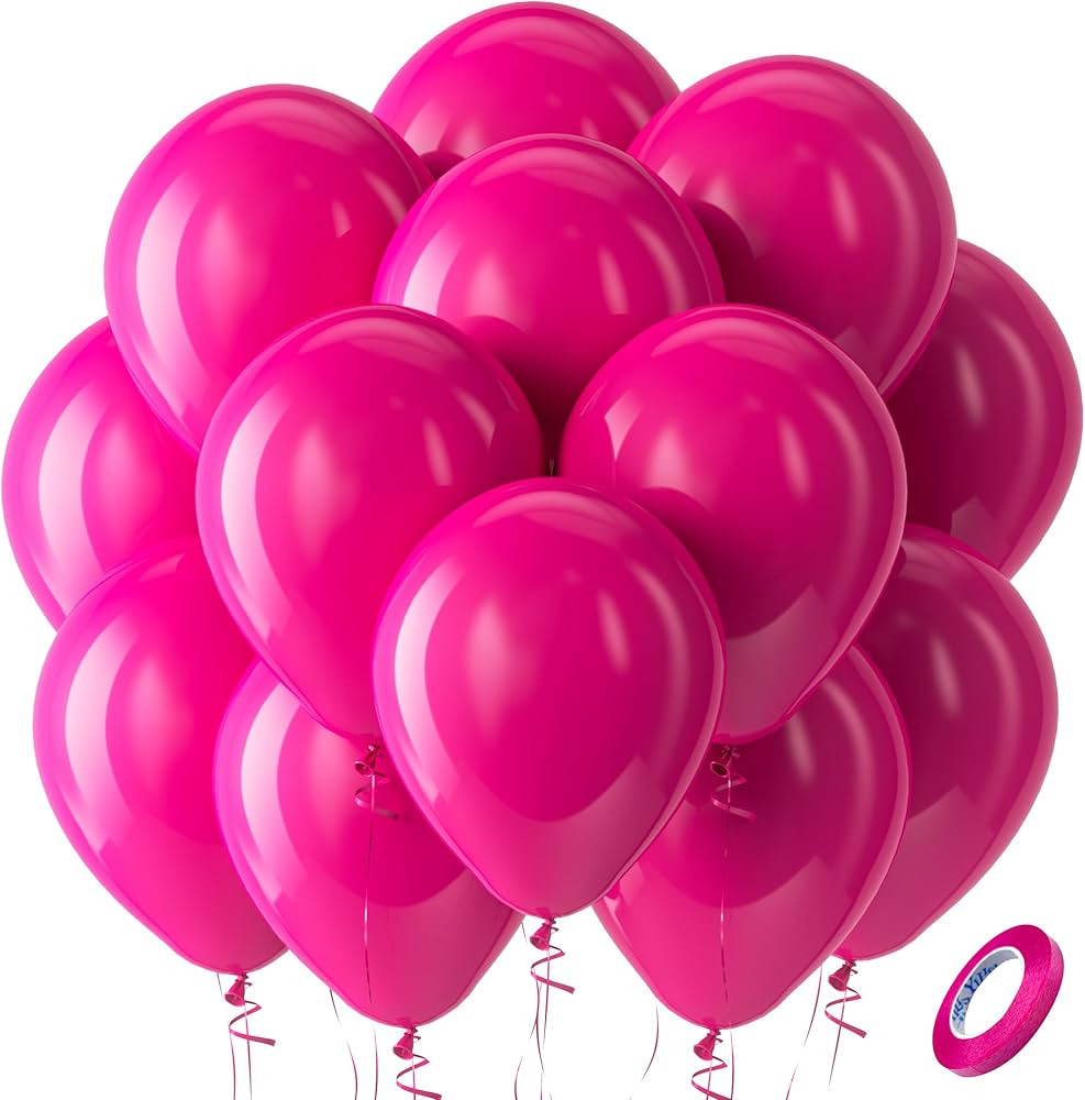Bezente Hot Pink Latex Party Balloons, 100 Pack 12 inch Round Helium Pink Balloons for Valentine'... | Amazon (US)