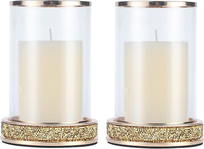 Pillar Candle Holders,Candlesticks Holder with Glass Hurricane Lid,Metal Candle Holder for Coffee... | Amazon (US)