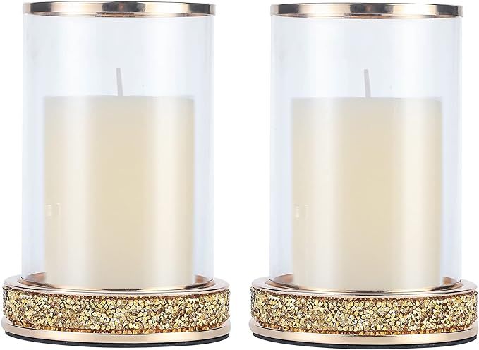 Pillar Candle Holders,Candlesticks Holder with Glass Hurricane Lid,Metal Candle Holder for Coffee... | Amazon (US)