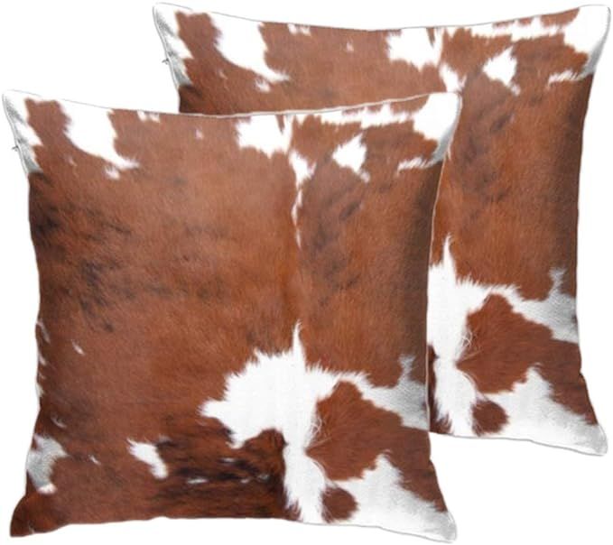 Entua 2 Pcs Cowhide Throw Pillow Covers Decorative Pillow Cases Farm Animal Brown Cow Skin Print ... | Amazon (US)