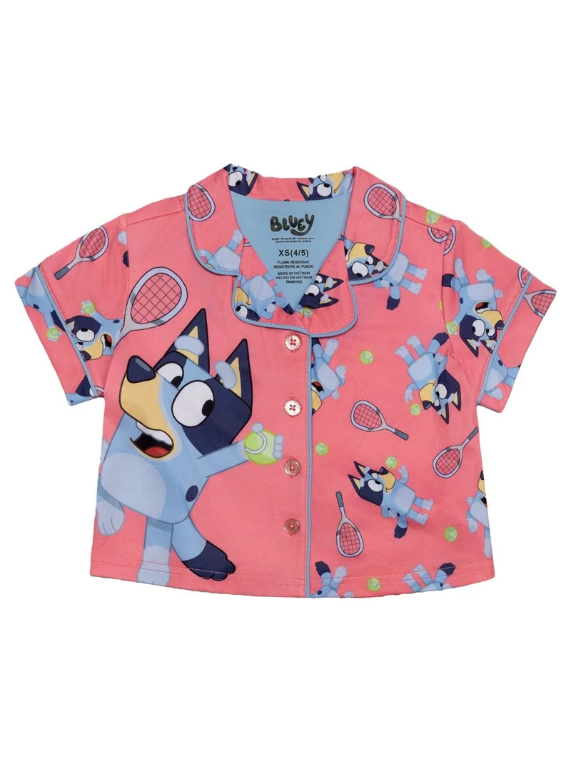 Bluey Girls 2- Piece Jersey Short Sleeve Top and Short Coat Pajama Set, Sizes 4-12 | Walmart (US)