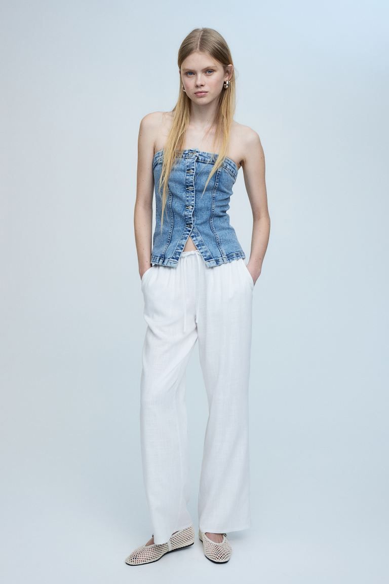 Linen-blend Pull-on Pants - White - Ladies | H&M US | H&M (US + CA)