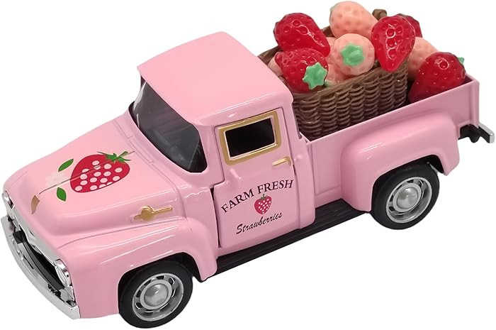 4.9″ Mini Vintage Strawberry Pink Metal Farm Truck Decor with Fake Strawberries, Home Kitchen C... | Amazon (US)