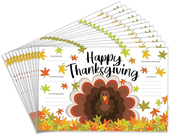 Amazon.com: Tiny Expressions - Thanksgiving Placemats for Families (Pack of 12 Turkey Placemats) ... | Amazon (US)