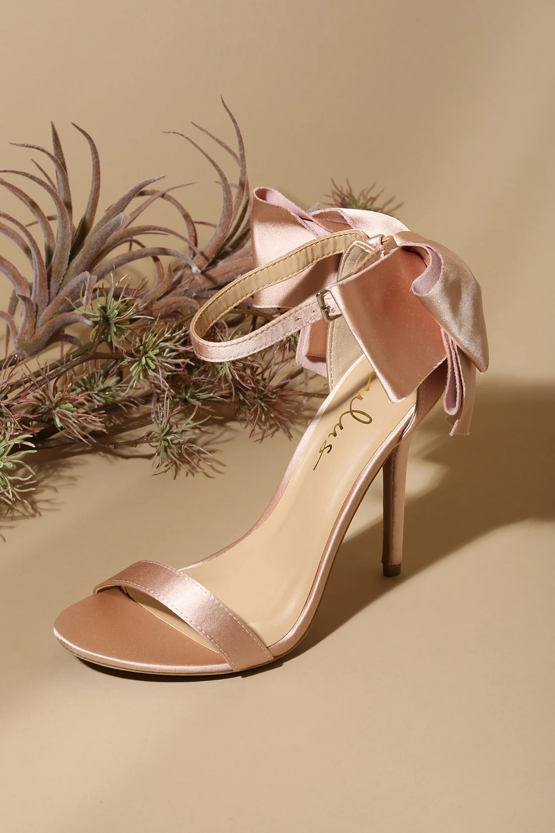 Ayanna Blush Satin Bow Ankle Strap High Heel Sandals | Lulus (US)