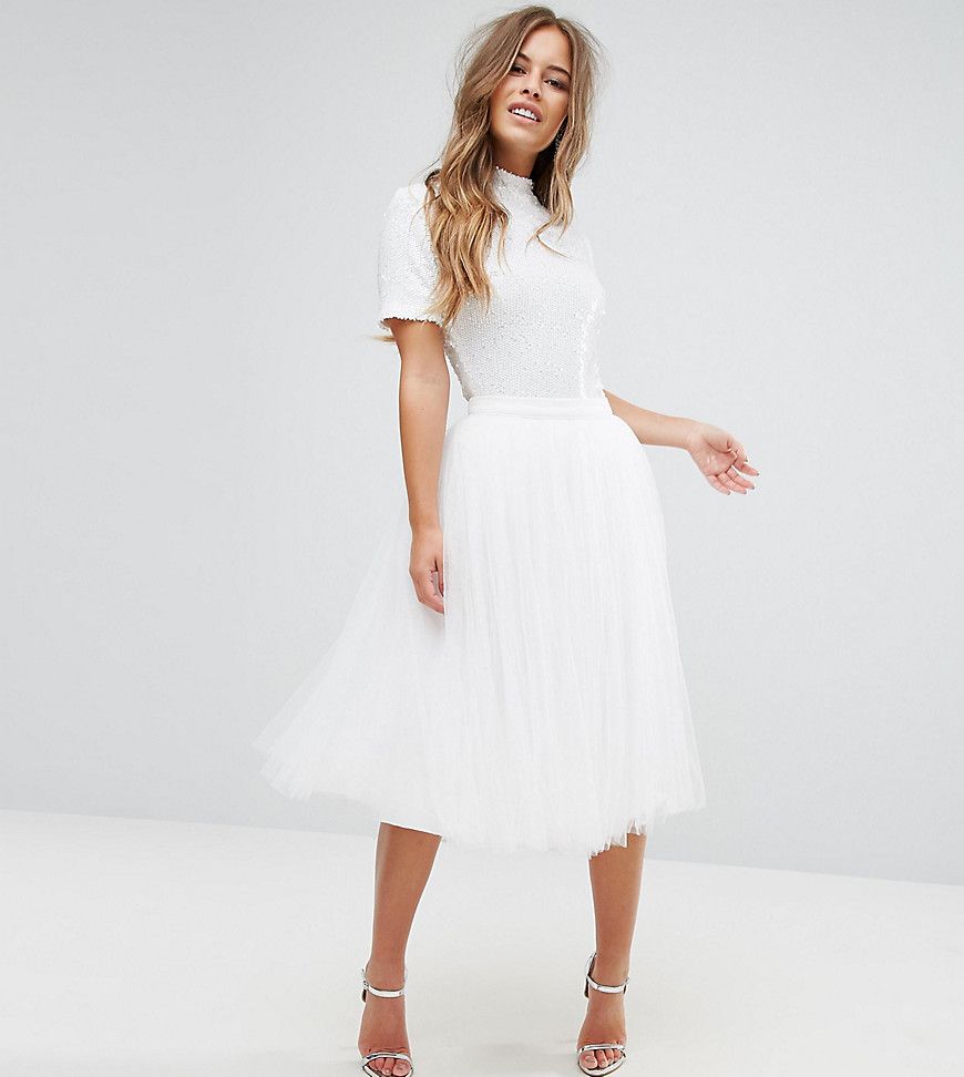Little Mistress Petite Midi Tulle Prom Skirt - White | ASOS US
