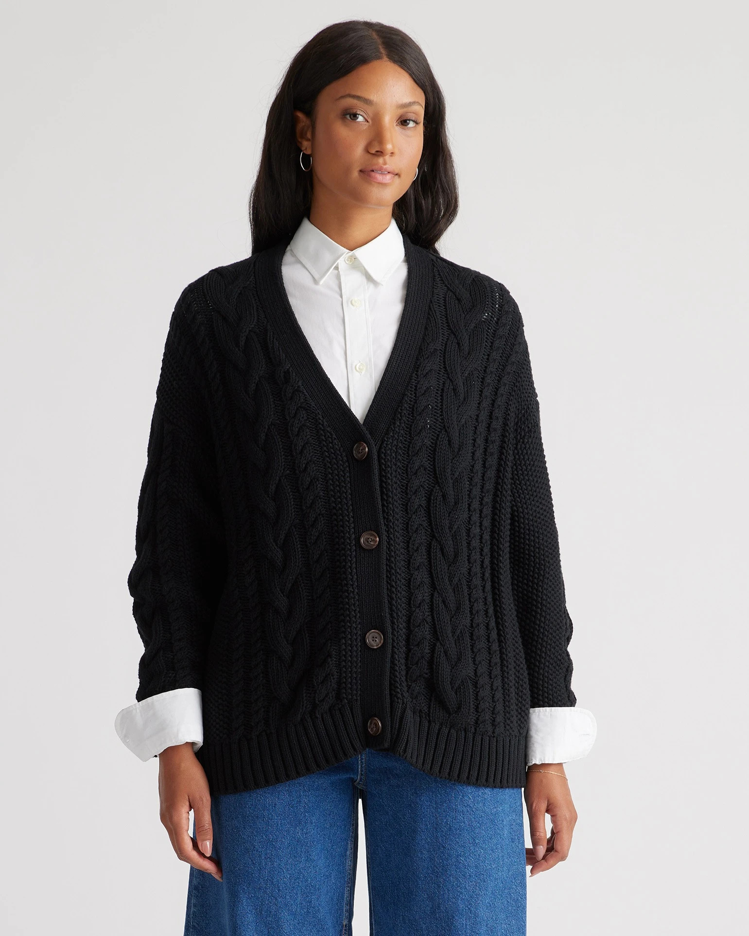 100% Organic Cotton Oversized Cable Cardigan | Quince