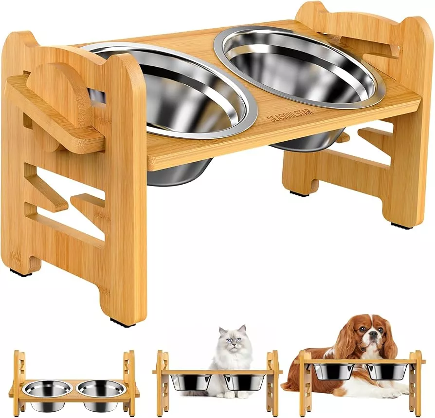 Buy Siooko Elevated Dog Bowls Small Size Dogs, Wood Raised Dog