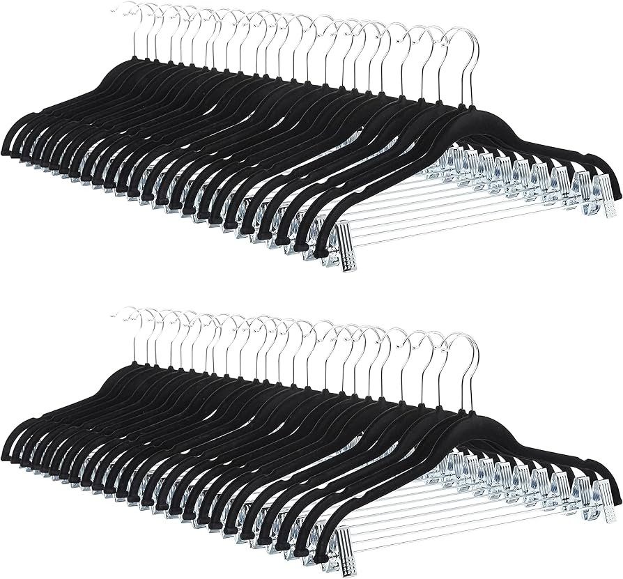 Amazon Basics Velvet Non-Slip Skirt Clothes Hangers with Clips, 360 Degree Rotatable Hook, Sturdy... | Amazon (US)