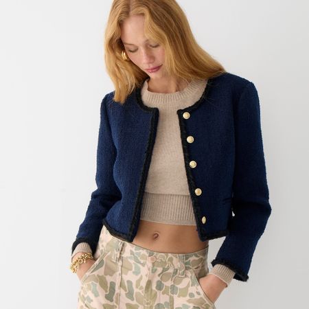 J. Crew cropped jacket is on sale.  Love the Boucle texture!

#LTKworkwear #LTKstyletip #LTKsalealert