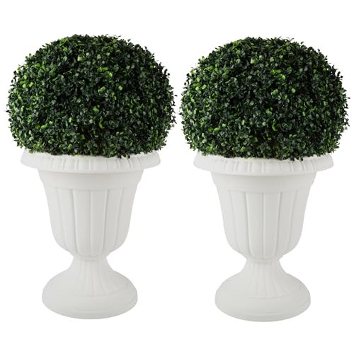 Outdoor Planter 2-Pack - 16x18-Inch Urn Planters - Plastic Plant Pots for Indoor, Outdoor, or Front Porch Decor - Flower Pots by Pure Garden (White) | Amazon (US)