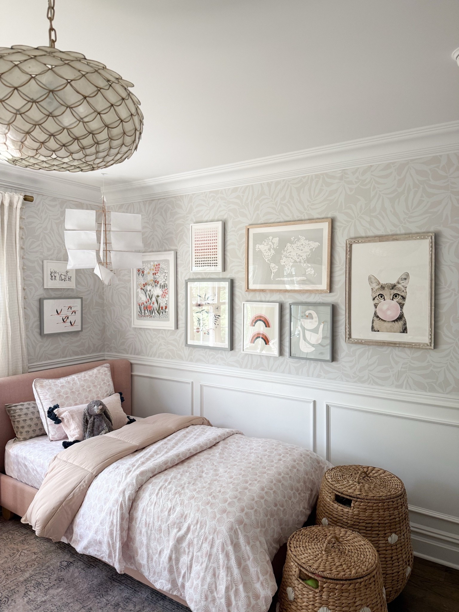 I get questions about Ava’s bedroom daily so I’m linking every single item that’s still available (most of which are on sale
This weekend!) 

Her scalloped rattan bedside table, capiz pendant light, cozy bedding, Cloudpile rug, lounger, peel-and-stick wallpaper and art!

Kid’s bedroom, bedroom inspo, GIRLONTHEHUDSON, modern coastal, gallery wall, Serena & Lily, Minted art, upholstered bed, pink bed, Kids bedroom, gallery wall, reading book, wallpaper design, pattern mix

#LTKSaleAlert #LTKKids #LTKHome