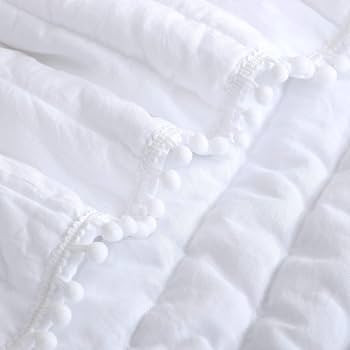 Chezmoi Collection Iris 2-Piece White Pom Poms Fringe Channel Quilted Pre-Washed Bedspread Set, T... | Amazon (CA)