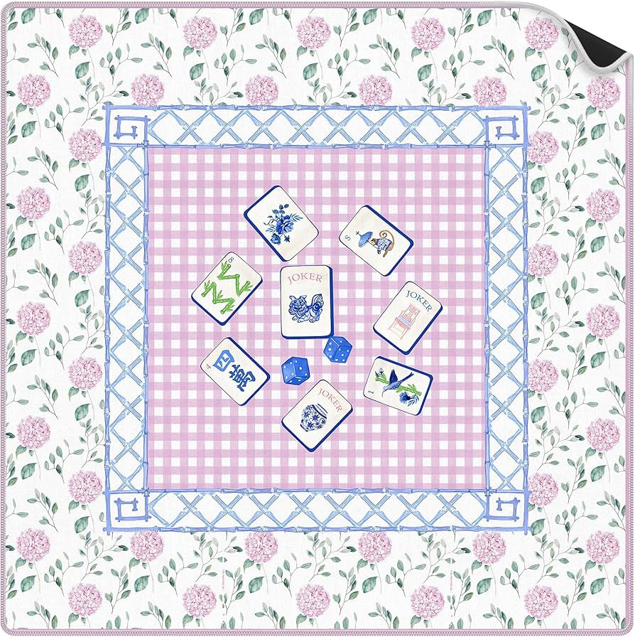 Pink Hydrangea Chinoiserie Mahjong Mat Gifts 31.5 x 31.5 in, Blue Pink Floral Mahjong Mat for Tab... | Amazon (US)