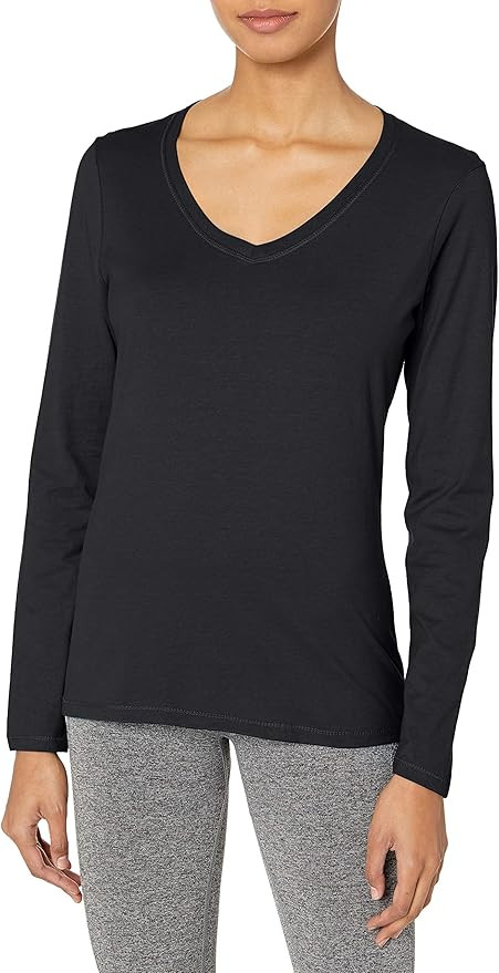 Hanes Women's V-Neck Long Sleeve Tee | Amazon (US)