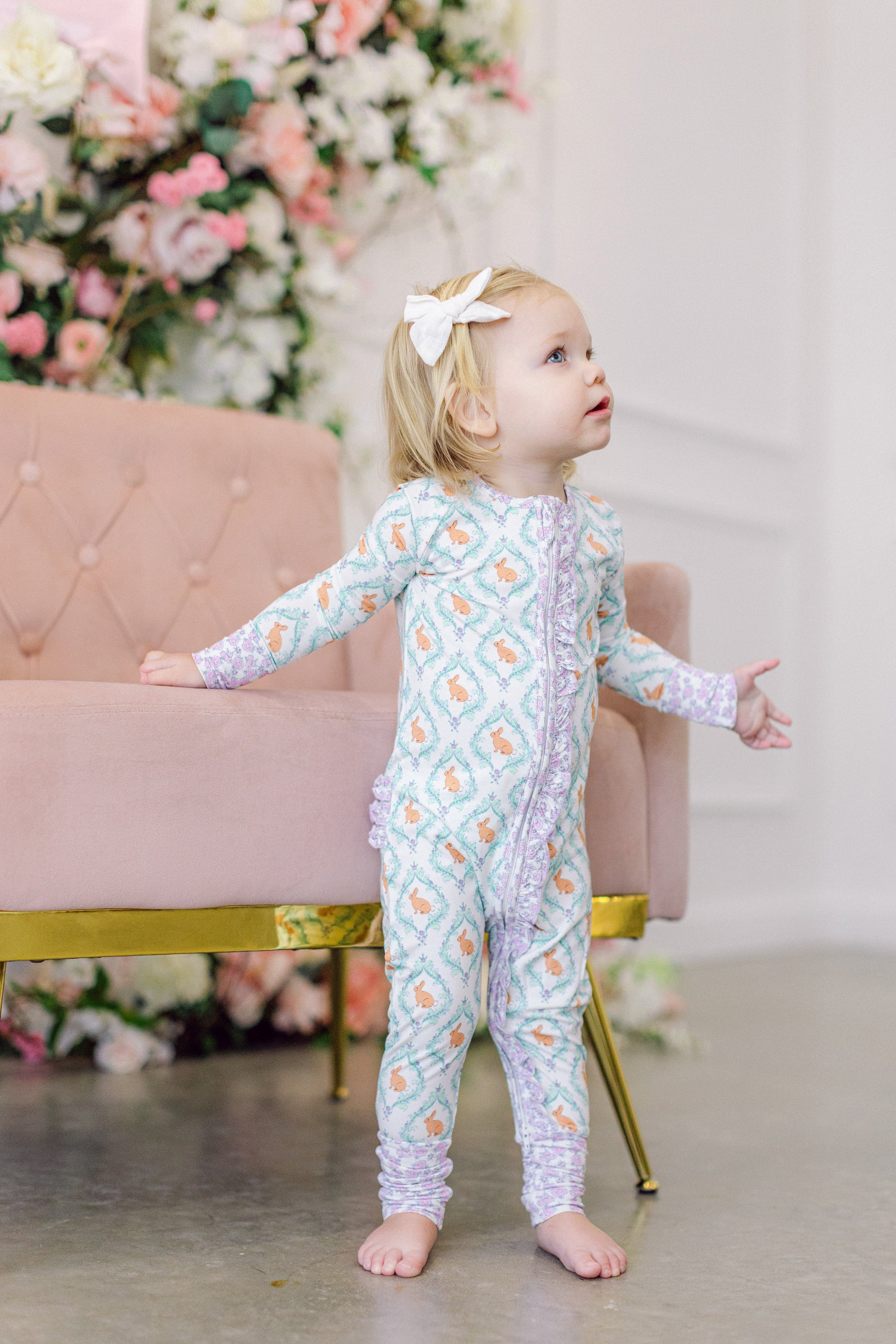 Floral Bunny Premium Ruffle Romper | Poppy Kids Co