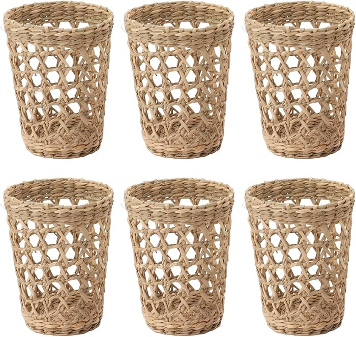6 PCS Wicker Woven Cup Holders Anti Scald Hollow Handmade Straw Woven Glass Drink Cup Sleeve for ... | Amazon (US)