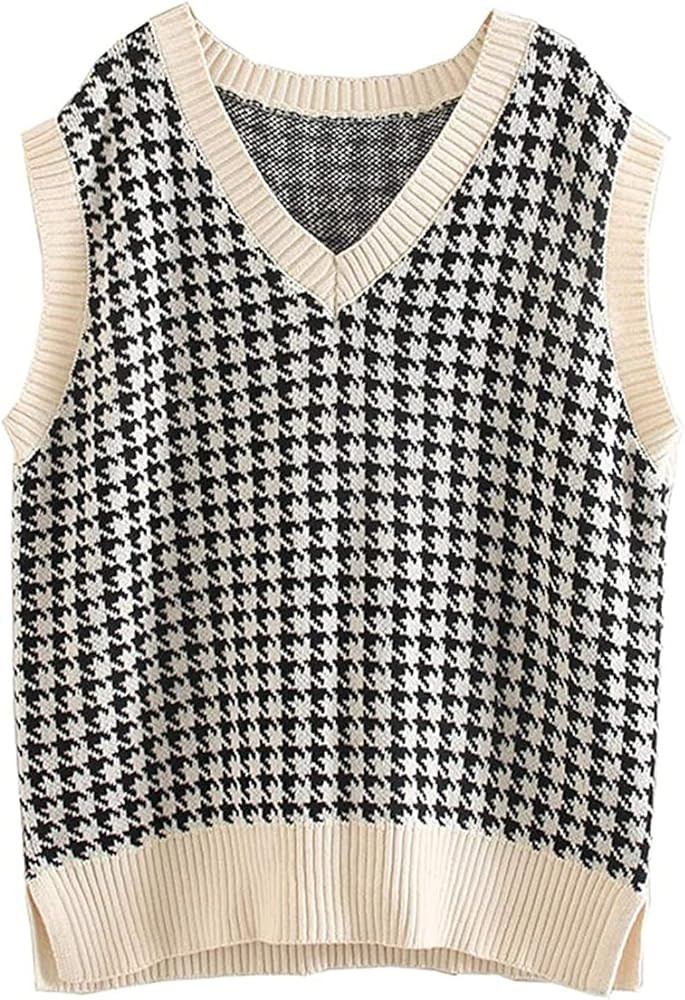 UODSVP Women's Casual V-Neck Pullover Shirt Collision Color Sleeveless Sweater Vest | Amazon (US)