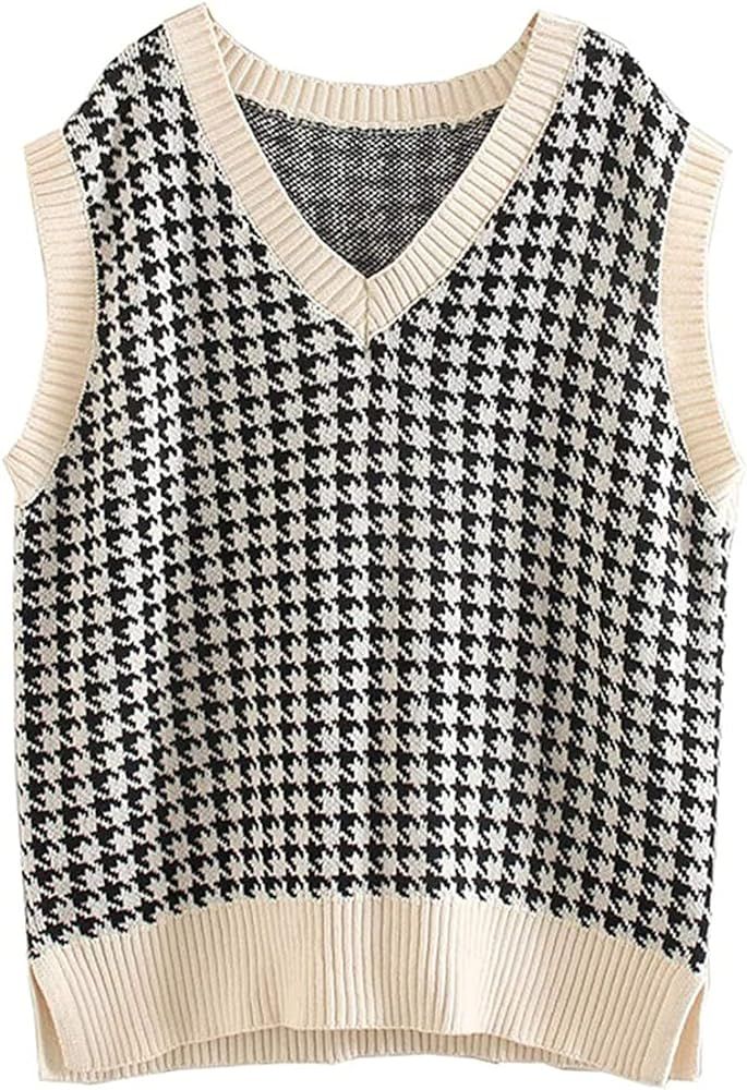 UODSVP Women's Casual V-Neck Pullover Shirt Collision Color Sleeveless Sweater Vest | Amazon (US)