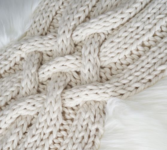 Cable Knit Faux Fur Pillow Cover | Pottery Barn (US)