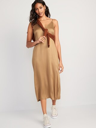 Satin Smocked Midi Slip Dress for Women | Old Navy (US)