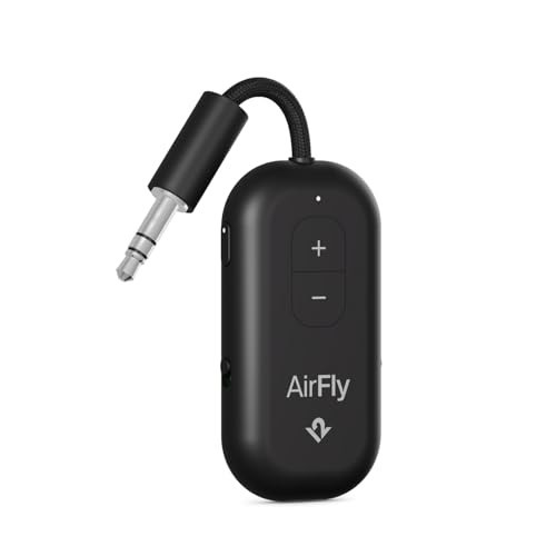 AirFly Pro 2 – Bluetooth Adapter for Airplane, Pair 2 AirPods or Wireless Headphones – 3.5mm AUX Bluetooth Transmitter and Receiver for Cars, Boats, Treadmills, TVs– Airplane Travel Essentials, Black | Amazon (US)
