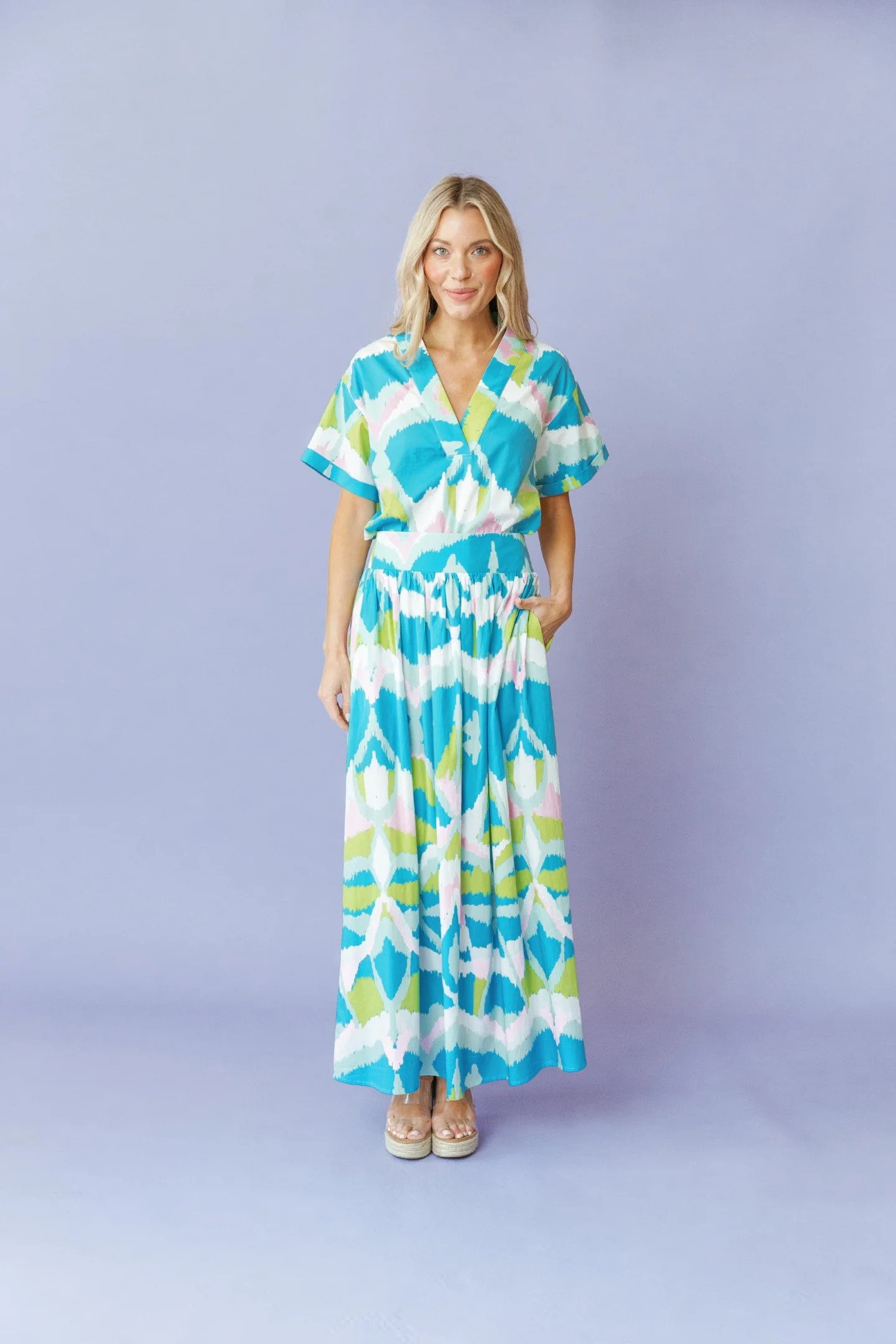 Sheridan French I Resort 2024 I Laurel Blouse in Pool Blue Watercolor Ikat | Sheridan French