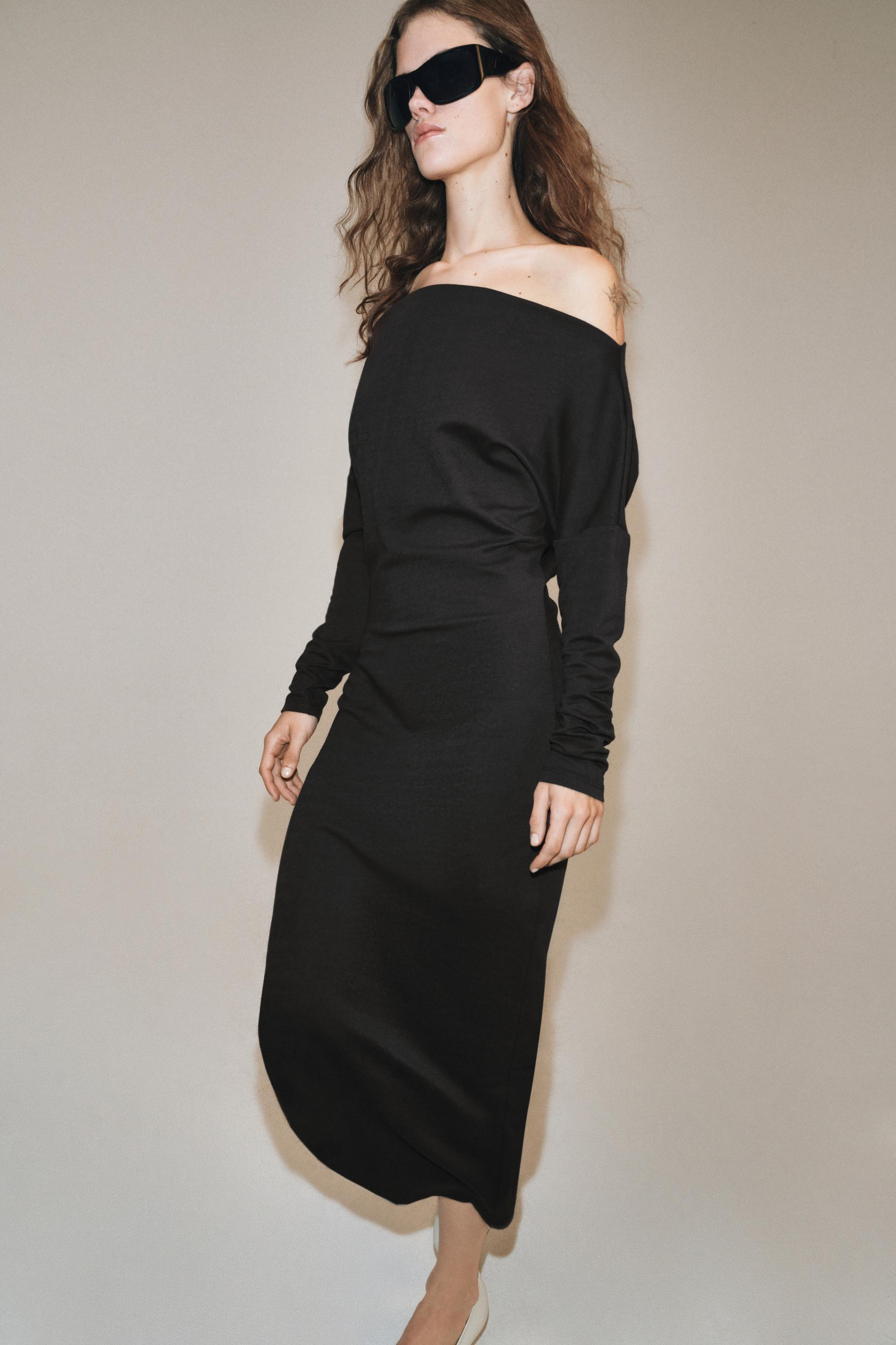 ASYMMETRIC NECKLINE MIDI DRESS | Zara US
