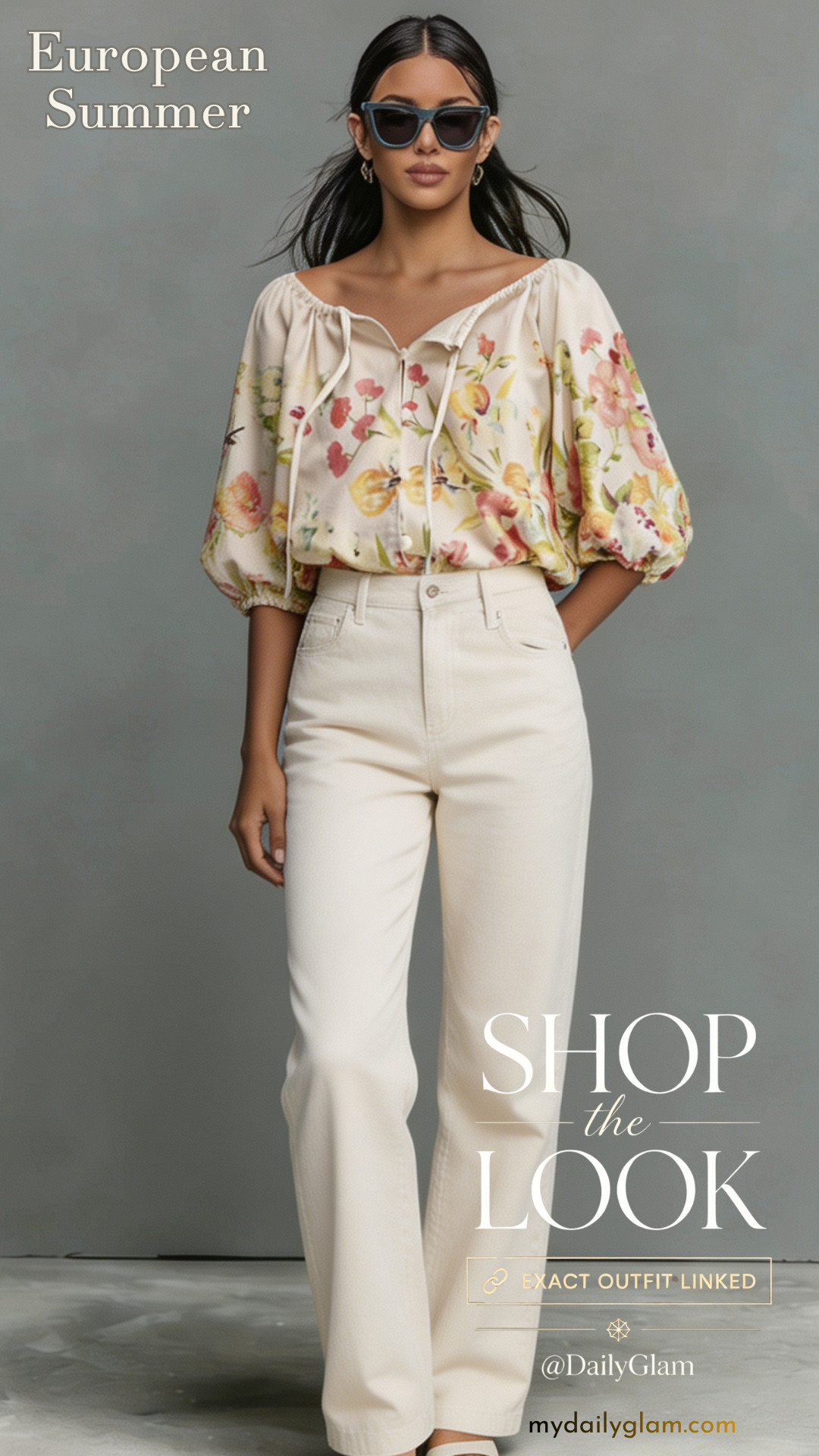 Coastal  Romantic Floral Print Blouse All White Denim Outfit For Women 40+

#CoastalGrandma #FloralSummerBlouse #WideLegWhiteDenim 

 #LTKootd #LTKOver40 #LTKWorkwear