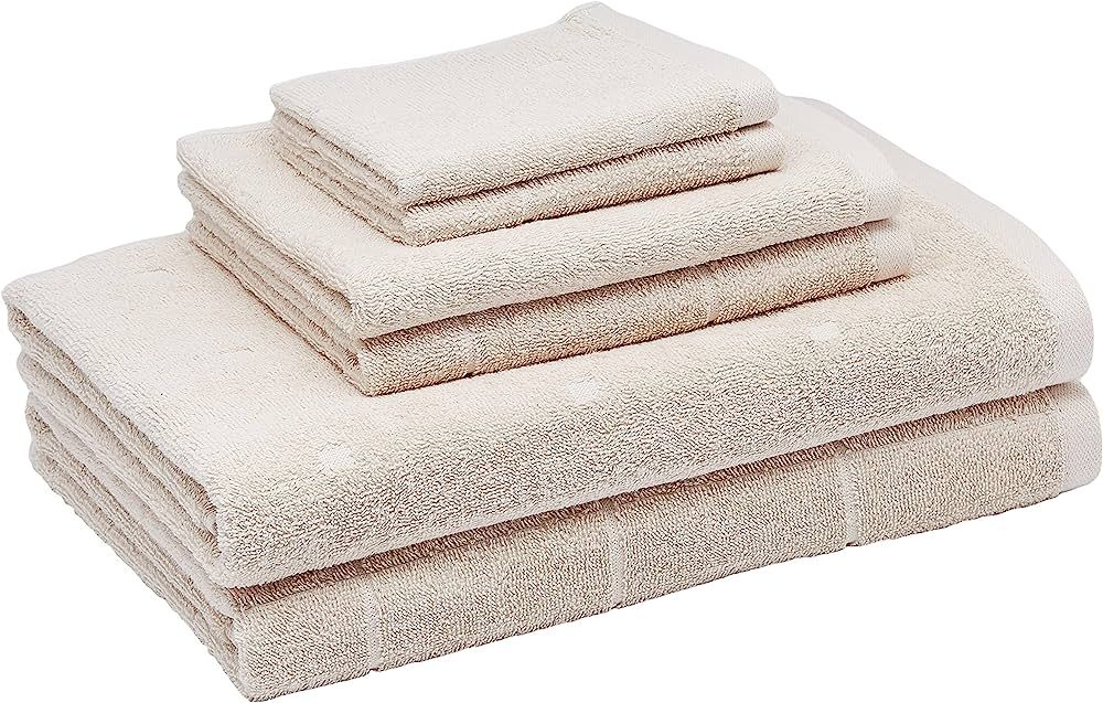 Amazon Basics 6-Piece Fade Resistant Bath, Hand and Washcloth Towel Set - Cream Grid | Amazon (US)