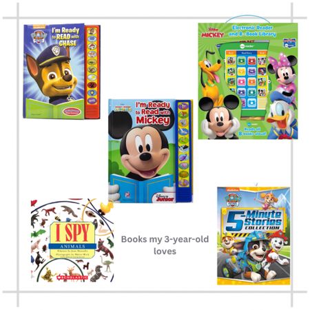 My 3 year old loves books right now and these are some of his favorite. He likes the me reader and anything with buttons. He also likes the 5-minute stories. 
Books for toddlers
Easy reads 
Mickey Mouse 
Paw patrol 

#LTKGiftGuide #LTKbaby #LTKkids