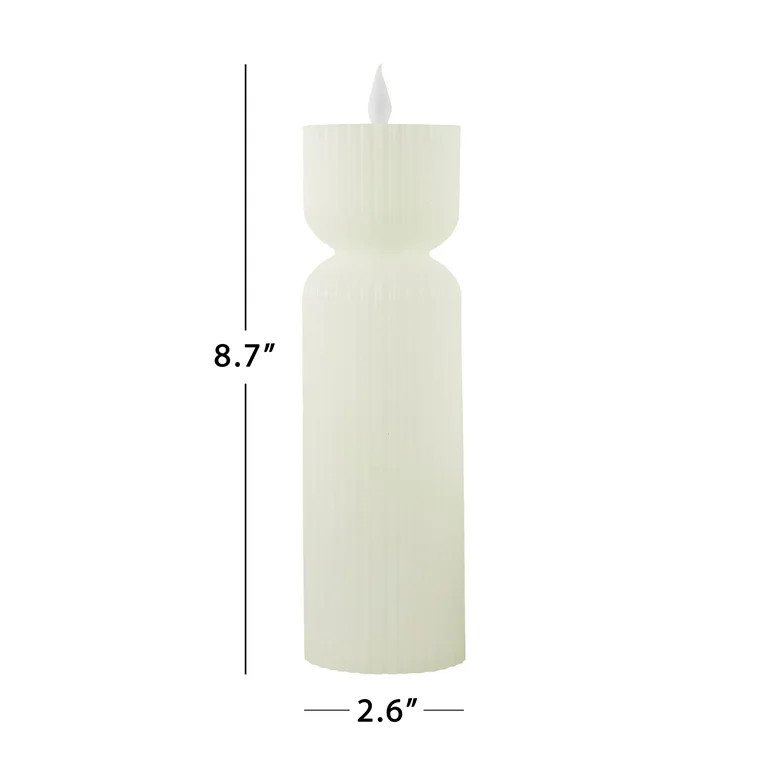 Home Decor Collection LED Flameless 9.45" Fluted Figural Ivory Wax Tabletop Candle | Walmart (US)