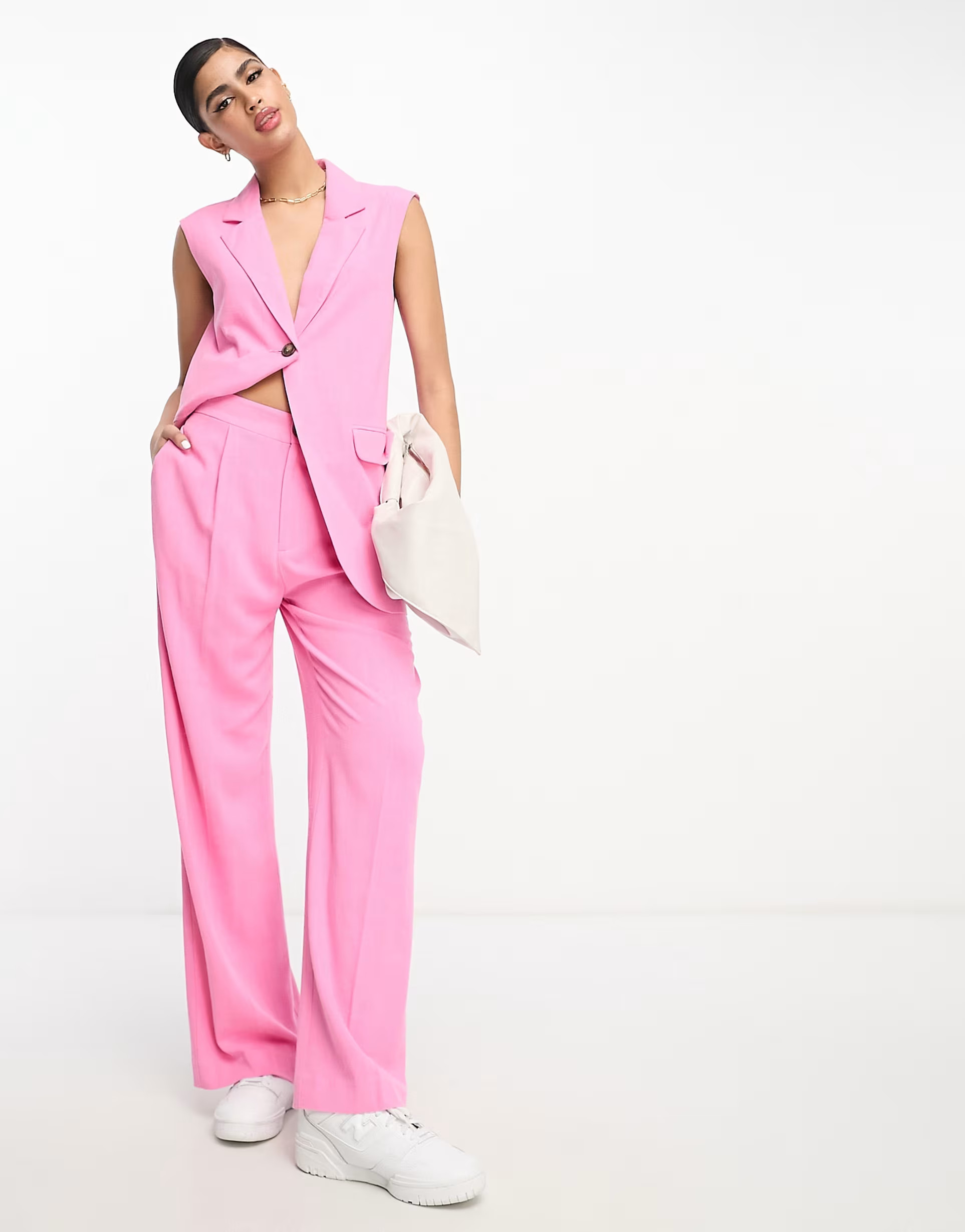 ASOS DESIGN relaxed trousers with linen in pink | ASOS (Global)