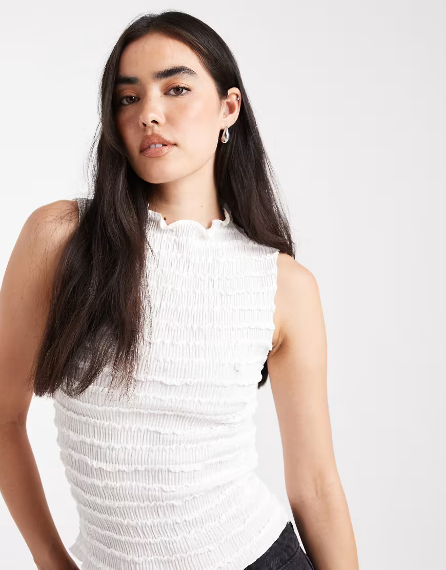 Pieces sleeveless textured top in white | ASOS (Global)