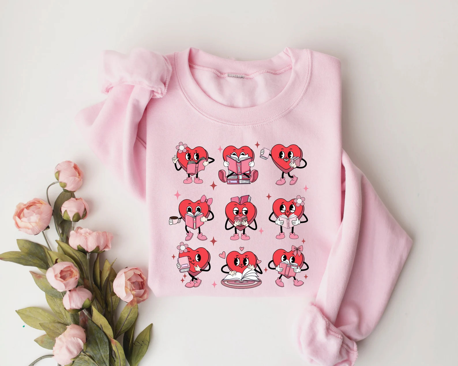 Valentine Book Lover Sweatshirt: Bookish Heart Characters | Etsy (US)