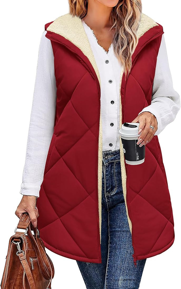 Zeagoo Womens 2024 Reversible Vest Sleeveless Fleece Jacket Double Zip Up Long Warm Winter Coat O... | Amazon (US)