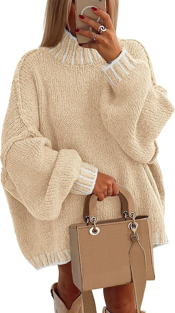 PRETTYGARDEN Women's 2026 Fall Oversized Pullover Sweaters Long Sleeve Mock Neck Chunky Knit Jump... | Amazon (US)