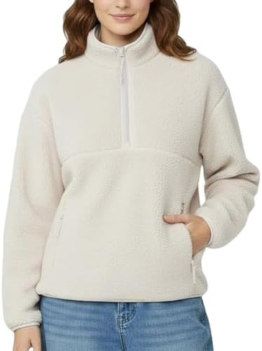 Baonmy Womens Half Zip Pullover Sherpa Fleece Sweatshirts Crop Fuzzy Jacket | Cropped,Zipper,Pull... | Amazon (CA)