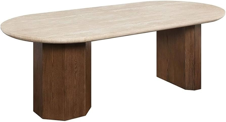 Acme Leonardo Dining Table in Travertine Top & Dark Oak | Amazon (US)