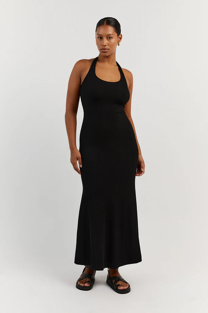 EDDISON BLACK KNIT MIDI DRESS | DISSH
