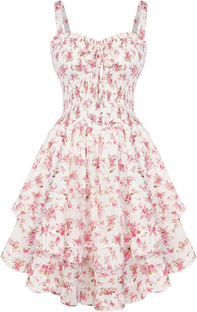 Scarlet Darkness Smocked Floral Sundresses for Women Teens 2026 Summer Flowy Ruffle Mini Dress | Amazon (US)