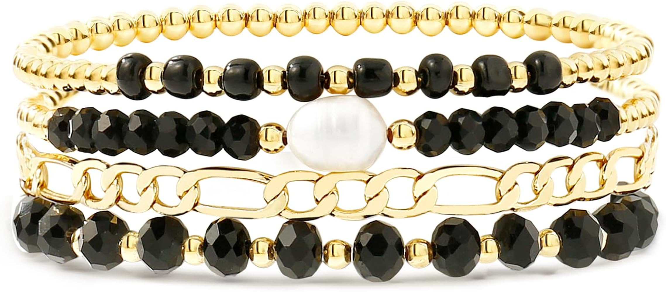 Badu Gold Beaded Bracelets for Women Boho Crystal Multiple Layered Stackable Wrap Bangle Set Pape... | Amazon (US)