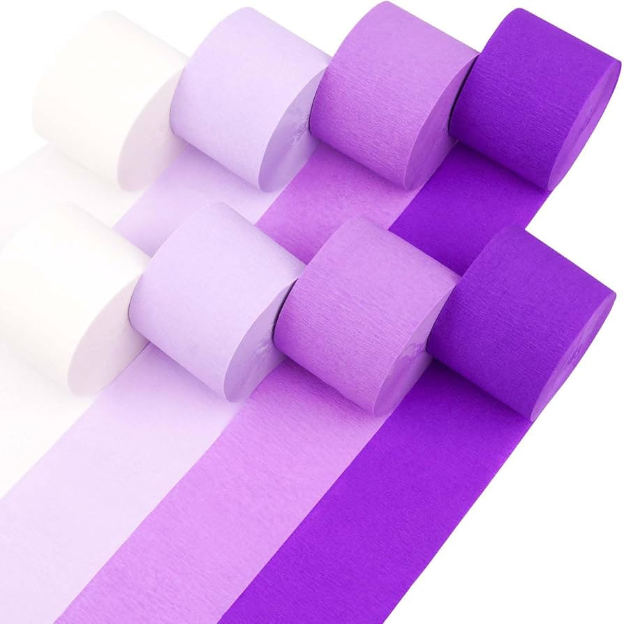 8 Purple Streamers Rolls, 656ft Pack of Purple Crepe Paper with White for Party Decorations, Birt... | Amazon (US)