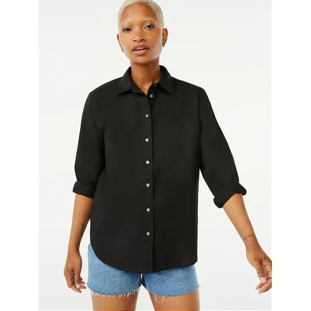 Free Assembly Women's Boyfriend Shirt with Long Sleeves - Walmart.com | Walmart (US)